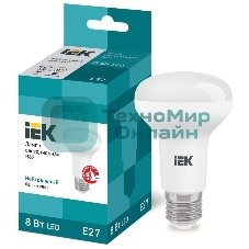 Лампа светодиодная IEK LLE-R63-8-230-40-E27 ECO R63 8Вт 4000К белый E27 720лм 230-240В