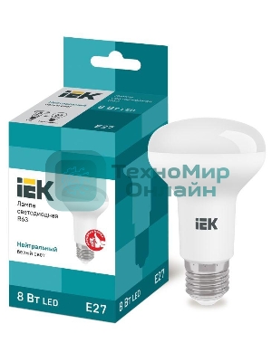 Лампа светодиодная IEK LLE-R63-8-230-40-E27 ECO R63 8Вт 4000К белый E27 720лм 230-240В