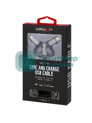 Кабель Crown USB - microUSB/USB Type-C/Lightning CMCU-3182 черный