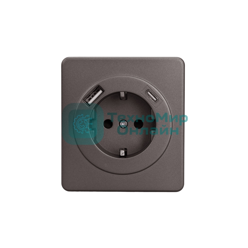 Розетка Kranz ROUND 1-ая с/з с/у з/ш 16А с USB A+C быстрой зарядки 5В/3А титан