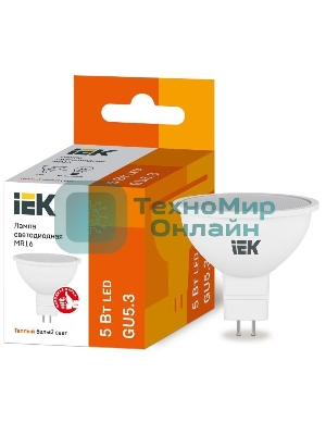 Лампа светодиодная IEK LLE-MR16-5-230-30-GU5 ECO MR16 5Вт 3000К теплый белый GU5.3 450лм 230-240В