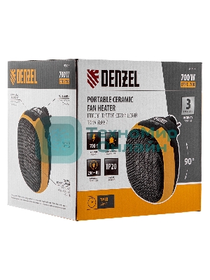 Тепловентилятор керамический Denzel DTFC-700 портативный, черный/желтый, 700 Вт, 10 м2, цифровой термостат