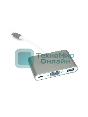 Адаптер Type-C на VGA, USB 3.0 + Type-С для MacBook, серый