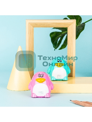 Точилка для карандашей ручная Deli Пингвин E0563, 2 отверстия, пластик, ассорти блистер