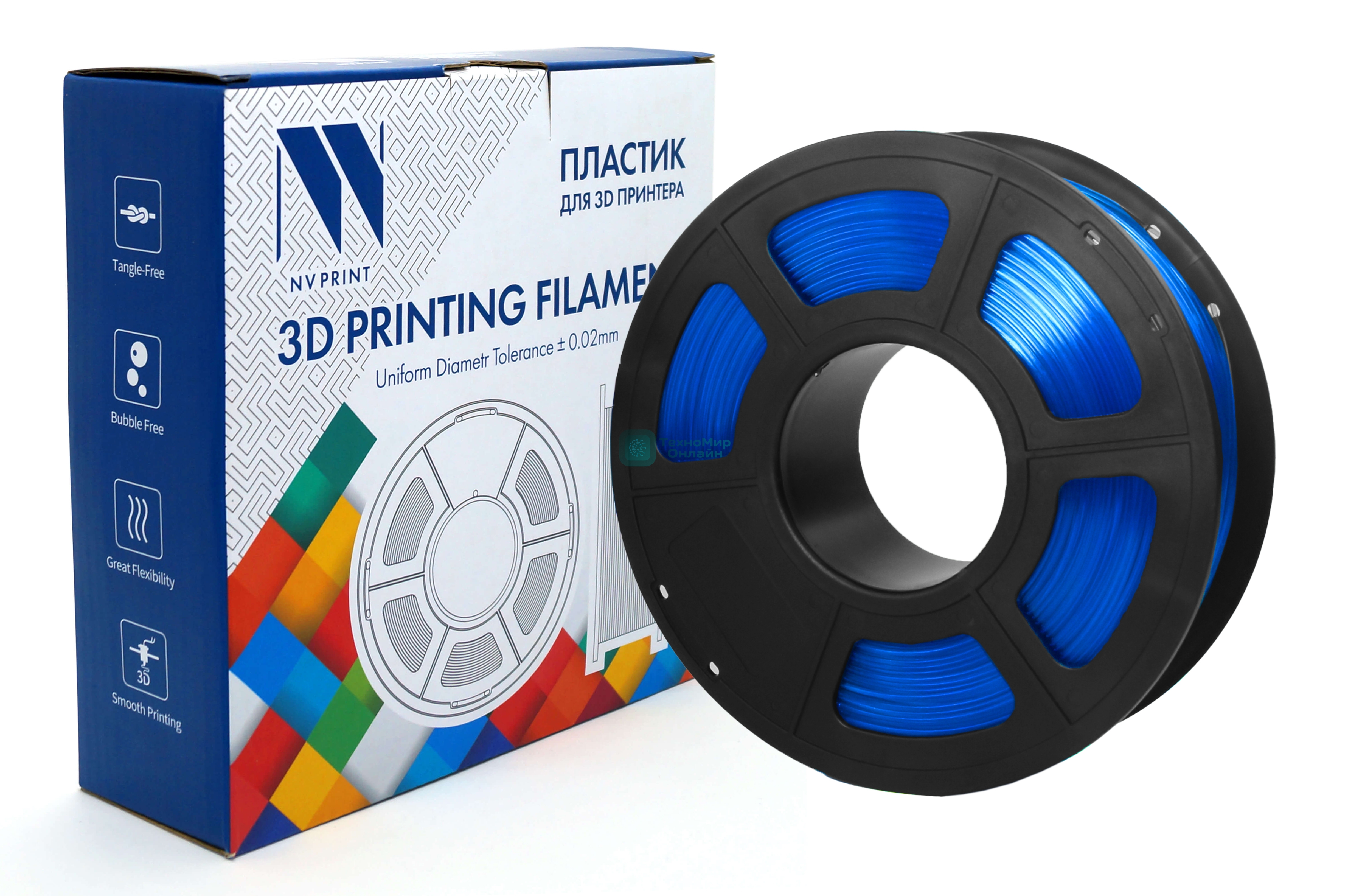 Филамент NVPrint PETG Clear Blue Прозрачно-синий для 3D печати диаметр 1.75мм масса 1 кг