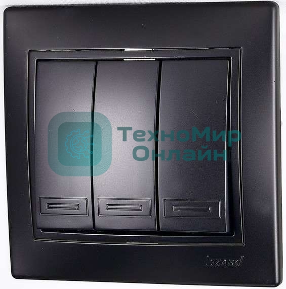 Выключатель 3-кл. 1п СП Мира 10А IP20 со вставкой черный бархат LEZARD 701-4242-109
