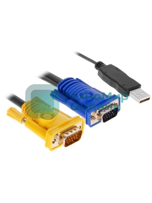 Кабель KVM ATEN 2L-5205U USB(тип А Male)+HDB15(Male) (-) SPHD15(Male) 5,0м., черный.