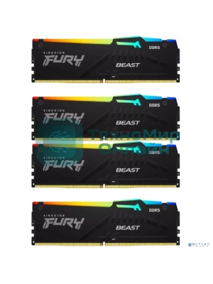 Оперативная память Kingston Fury Beast, DDR5, 64Gb (4x16GB), 5200MHz, CL40, DIMM, с радиаторами, RGB, черный