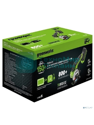 Угловая шлифовальная машина аккумуляторная GreenWorks GD24UCS, 24V, б/щет, 20000 об/мин,76 мм, рез 18 мм,1х2Ач,ЗУ,кор 3402007CUA