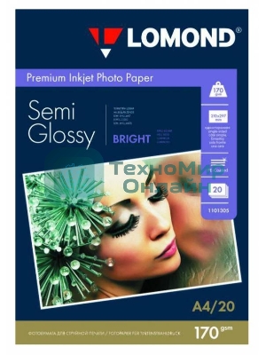 Бумага Lomond 1101305 A4/170г/м2/20л./белый полуглянцевое для струйной печати