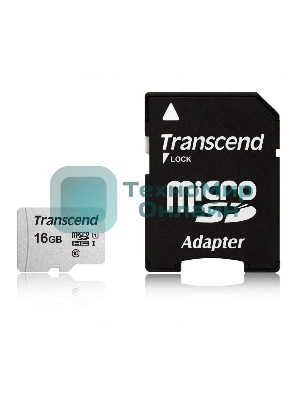 Флеш карта Micro SecureDigital 16Gb TranscendTS16GUSD300S-A MicroSDHC Class 10 UHS-I, SD adapter
