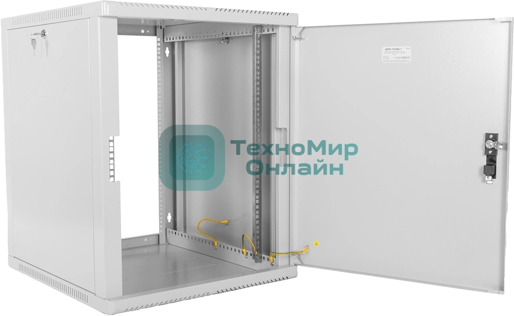 Шкаф коммутационный ЦМО (ШРН-15.500.1) настенный 15U 600x529 мм пер. дв. металл 200 кг серый 470 мм 180 град.
