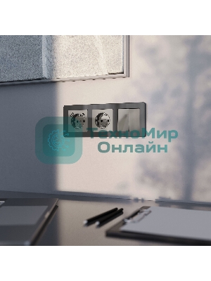 Розетка с заземлением и шторками (графит акрил)