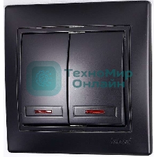 Выключатель 2-кл. 1п СП Мира 10А IP20 с подсветкой со вставкой черный бархат LEZARD 701-4242-112