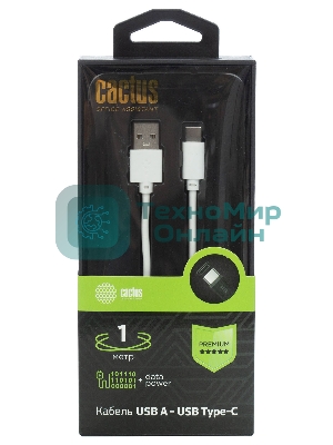 Кабель Cactus CS-USB.A.USB.C-1 USB (m)-USB Type-C (m) 1м белый блистер