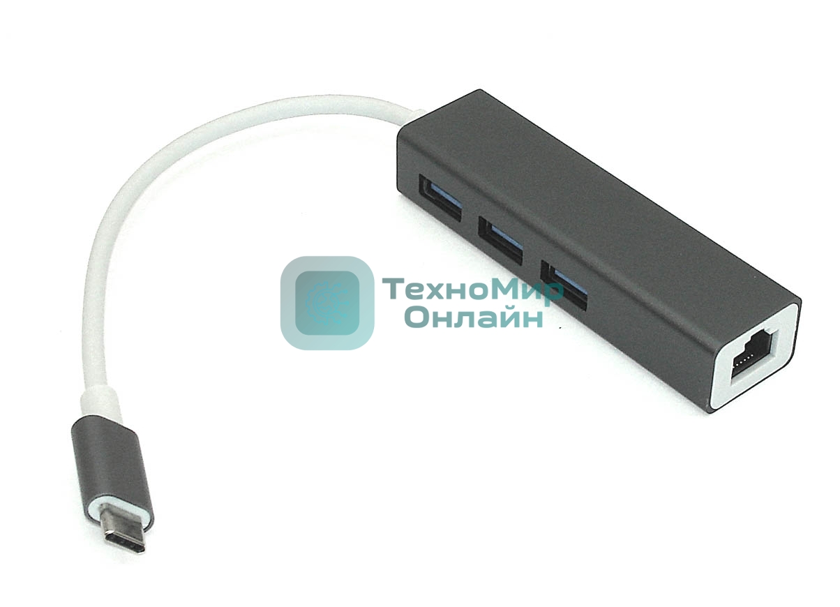 Адаптер Type-C на USB 3.0*3 + RJ45, серый