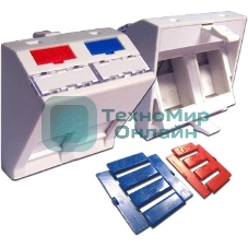 Вставка 45x45 на 2 кейстоуна, угловая, со шторкой, маркировкой и иконками, белая