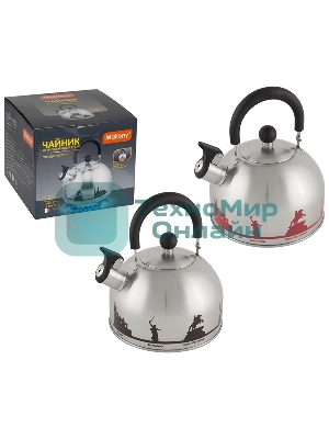 Чайник из нерж. стали MALLONY ГОРОДА РОССИИ со свистком 2,5 л, с рисунком, меняющим цвет
