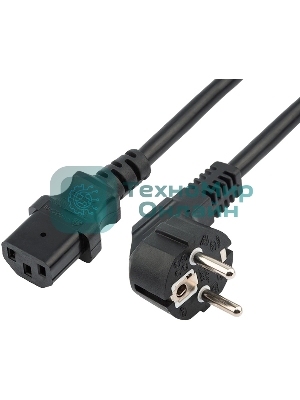 Шнур сетевой Rexant евровилка угловая - евроразъем С13, кабель 3x0,75 мм², длина 3 метра (PE пакет)