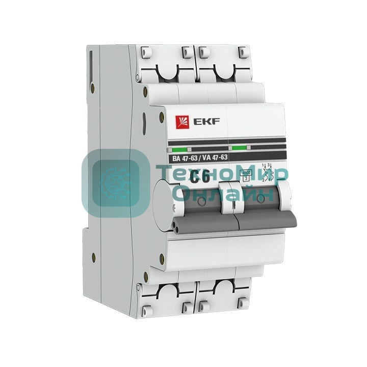 Выключатель автоматический модульный 2п C 6А 4.5кА ВА 47-63 PROxima EKF mcb4763-2-06C-pro