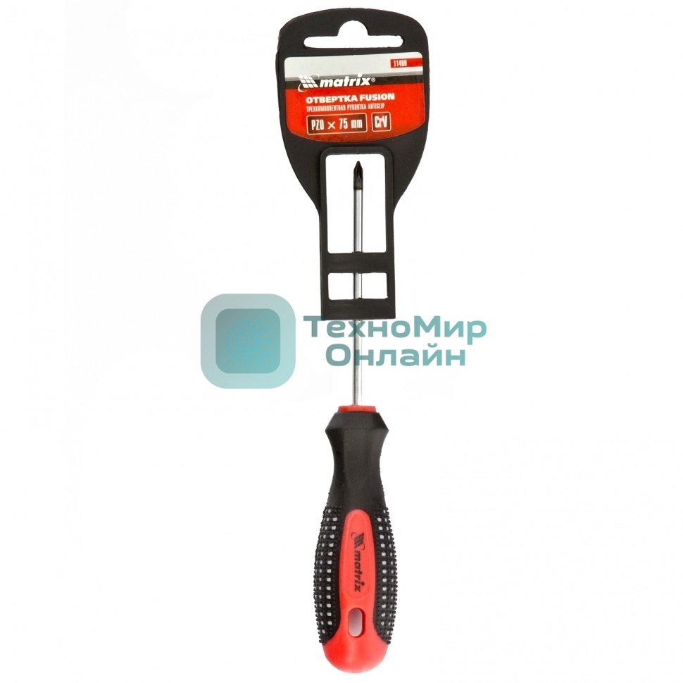 Отвертка Matrix Fusion, PZ0 x 75 мм, CrV, 3-х компонентная рукоятка 