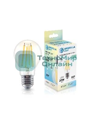 Лампа светодиодная 602014 Filament LED A60 20W IC E27 4000K 220-240V
