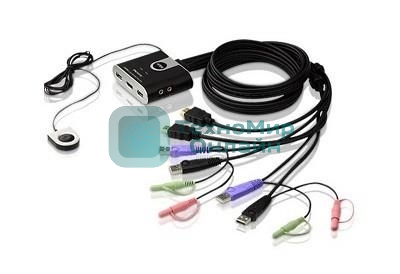 Переключатель KVM ATEN (CS692-AT) KVM+Audio, 1 user USB+HDMI => 2 cpu USB+HDMI, со встр.шнурами USB+Audio 2x1.2м., 1920x1200, настол., исп.стандарт.