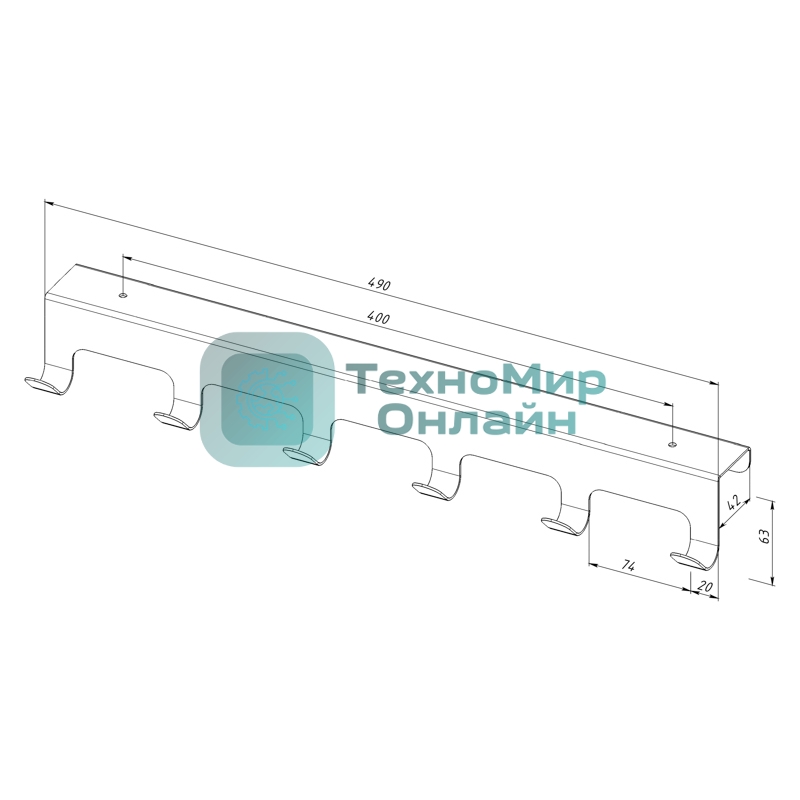 Вешалка Rexant навесная на дверь, 6 крючков, черный