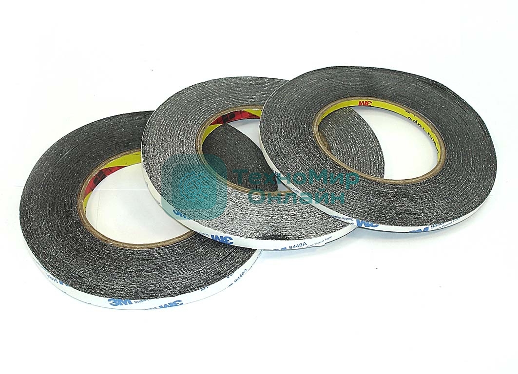 Скотч 3M 9448A двусторонний черный, ширина 8мм 50м