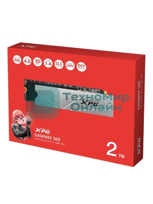 Накопитель SSD ADATA XPG GAMMIX S60, 2Tb, PCIe 4.0 x4, M.2 2280, NVMe, R/W 5000/4200, с радиатором