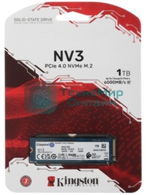 Накопитель SSD Kingston NV3, 1Tb, M.2 2280, NVMe, PCIe 4.0, R/W 6000/4000