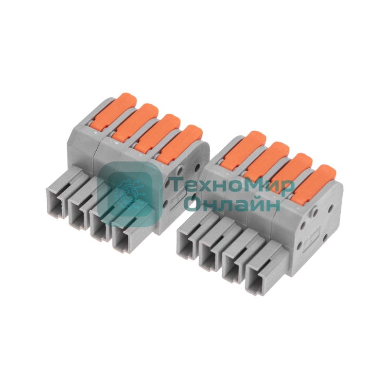 Клемма Rexant СМК 222-424R проходная разъемная 4 полюса серый 0,2-2,5/4 мм² (20 шт/уп)