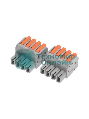 Клемма Rexant СМК 222-424R проходная разъемная 4 полюса серый 0,2-2,5/4 мм² (20 шт/уп)