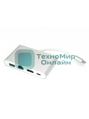 Адаптер Type-C на HDMI, USB 3.0 + RJ45, серебро