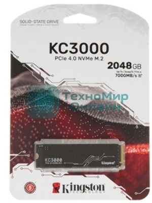 Накопитель SSD M.2 2280 2048Gb Kingston KC3000 Client SSD SKC3000S/2048G PCIe 4.0 NVMe, 7000/7000, IOPS 1000/1000K, MTbF 1.8M, 3D TLC, 1600TbW, 0.71DWPD, with Heat Spreader (5 лет), RTL
