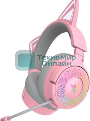 Гарнитура Razer Kraken Kitty V3 Pro Quartz розовый, беспроводная, bluetooth, до 70 ч, подсветка