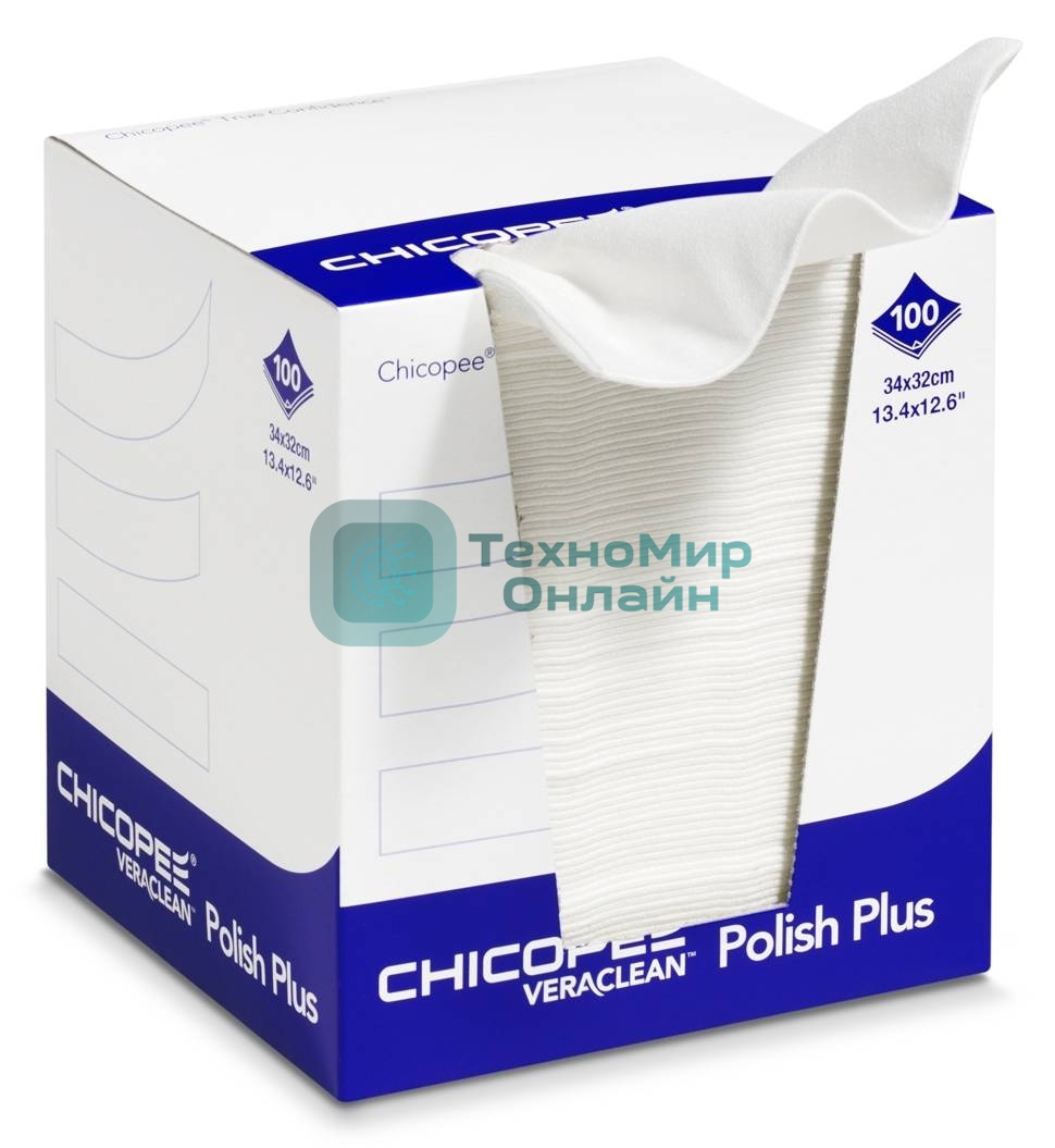 Салфетки для чистки оптики и фотобарабанов Veraclean Polish Plus белые (Katun/Chicopee) диспенсер/100шт