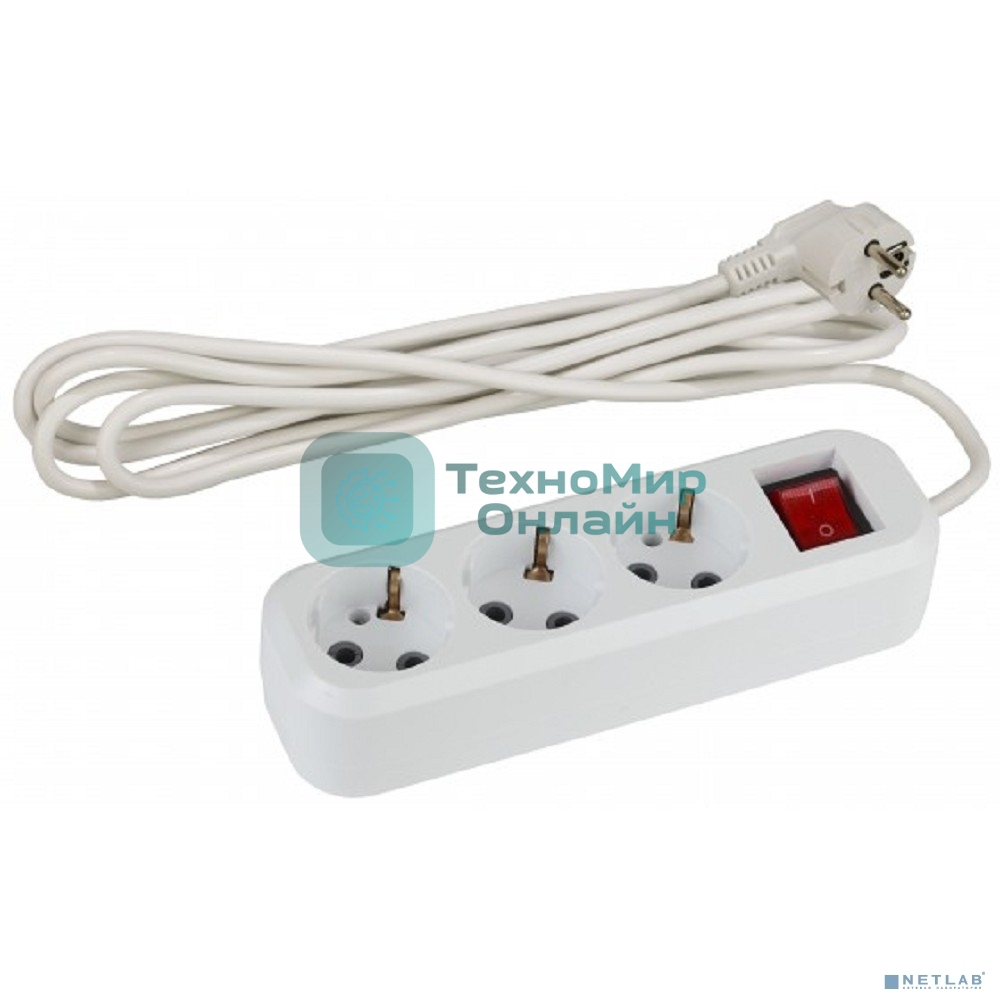 Удлинитель UX-3es-5m c заземлением, 3x0,75мм2, c выкл. 3гн, 5м | Б0035755 | ЭРА