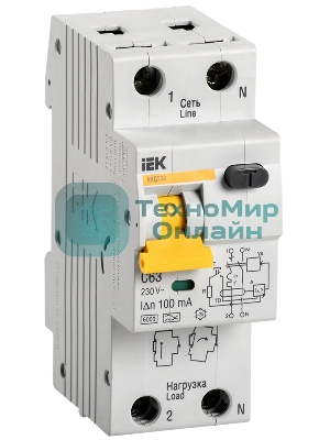 Выключатель автоматический дифференциального тока IEK MAD22-5-063-C-100 АВДТ 32 C63 100мА