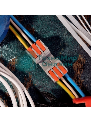 Клемма Rexant СМК 222-423R проходная разъемная 3 полюса серый 0,2-2,5/4 мм² (40 шт/уп)