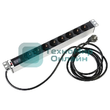 Блок розеток Rem-16 с амперметром, 8 Shuko, 16A, алюм., 19