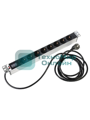 Блок розеток Rem-16 с амперметром, 8 Shuko, 16A, алюм., 19