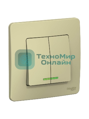 Выключатель 2-кл. СП Blanca (сх.5) 10А 250 В с подсветкой беж. SchE BLNVS010517
