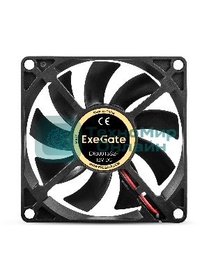 Вентилятор 12В DC ExeGate EX08015S2P (80x80x15 мм, Sleeve bearing (подшипник скольжения), 2pin, 2000RPM, 20dBA)