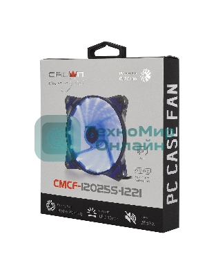 Вентилятор для корпуса Crown CMCF-12025S-1221 черный/синий, 120 мм, 1650 об/мин, 28 дБ, 3 pin