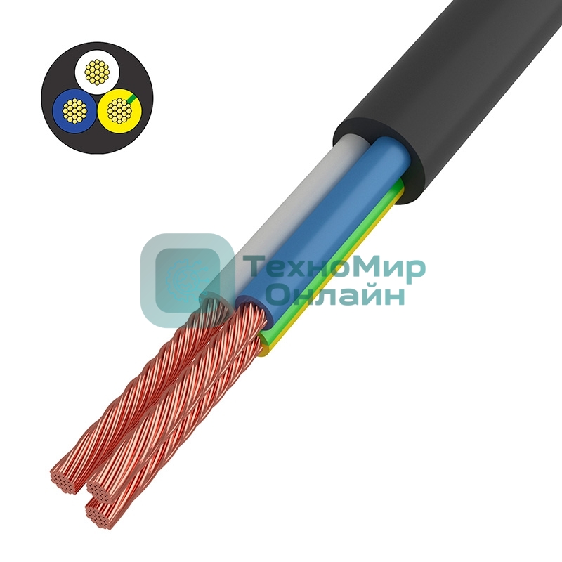 Провод соединительный ПВС Rexant 3x1,5 мм², черный, длина 50 метров, ГОСТ 7399-97