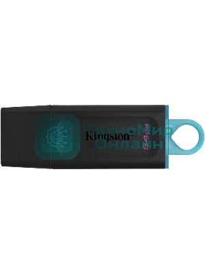 Флешка USB Kingston DataTraveler Exodia (DTX/64GB), 64Gb, USB 3.2 Gen 1, R/W 200/60, черный/бирюзовый