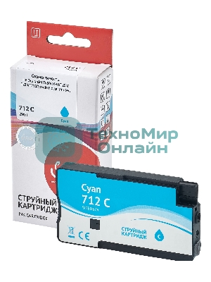 Картридж струйный Sakura 3ED67A (№712 Cyan) для HP, голубой, водорастворимый тип чернил, 29 мл.