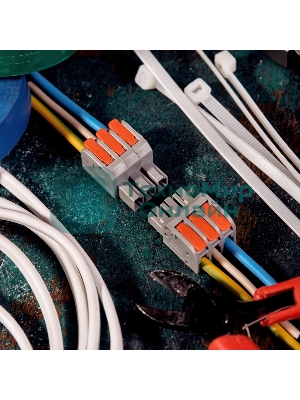 Клемма Rexant СМК 222-423R проходная разъемная 3 полюса серый 0,2-2,5/4 мм² (40 шт/уп)