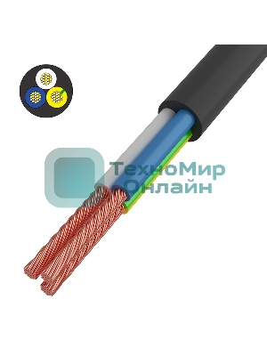 Провод соединительный ПВС Rexant 3x1,5 мм², черный, длина 20 метров, ГОСТ 7399-97